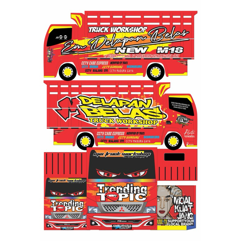 Pola stiker miniatur truk oleng panjang 30cm