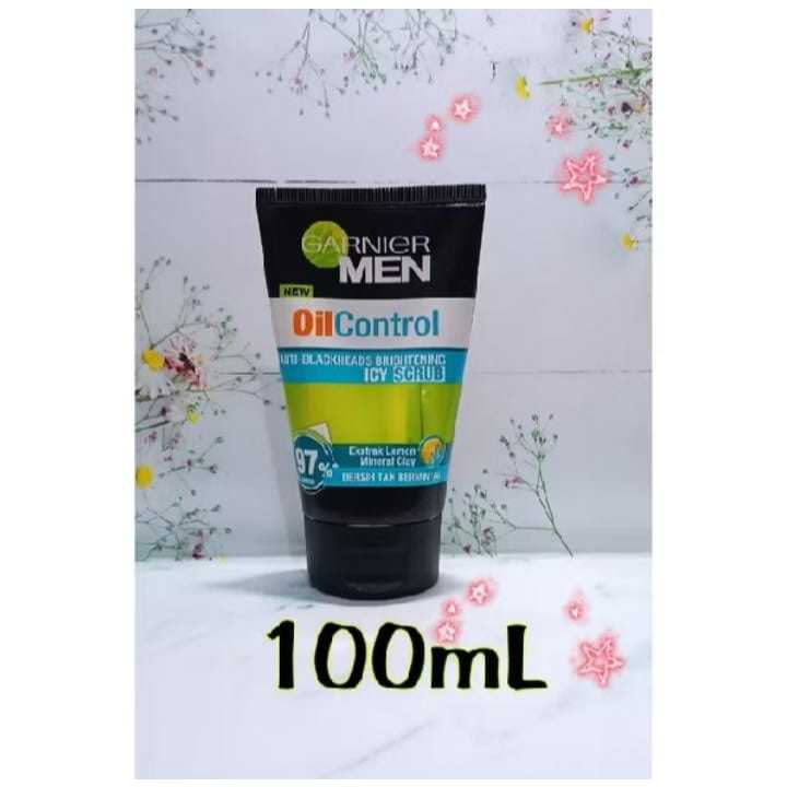 Pria - Sabun Cuci Muka Garnier Men Oil Control Icy Scrub Anti Blackheads Brightening 100ml Ekstrak L