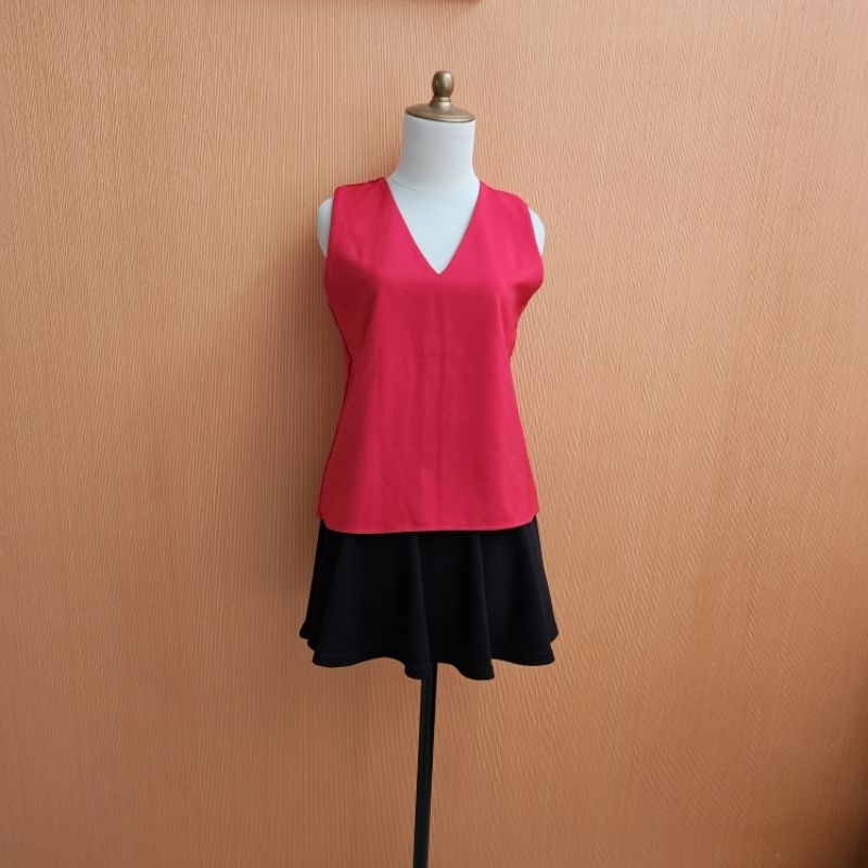 atasan wanita merah M cewek vneck blouse kutung tebal MEWAH cute