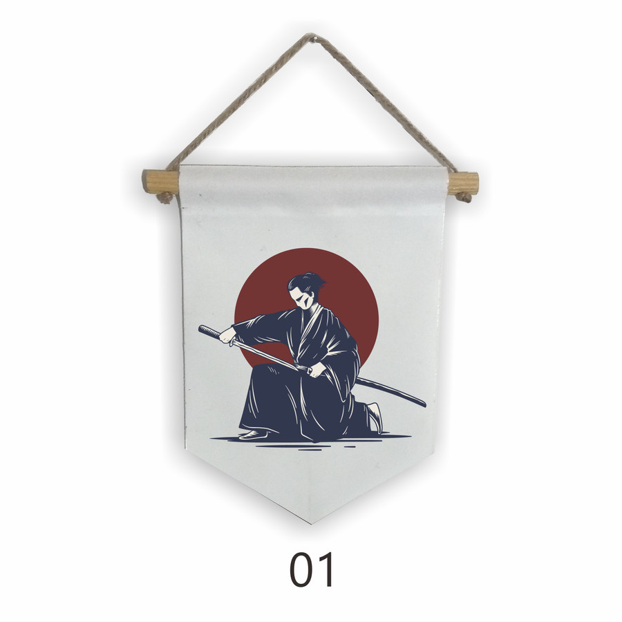 Dekorasi Dinding Motif Jepang Hiasan Kain Hanging Flag Bendera Warna Putih Cream Ukuran 28x18 Cm Kai