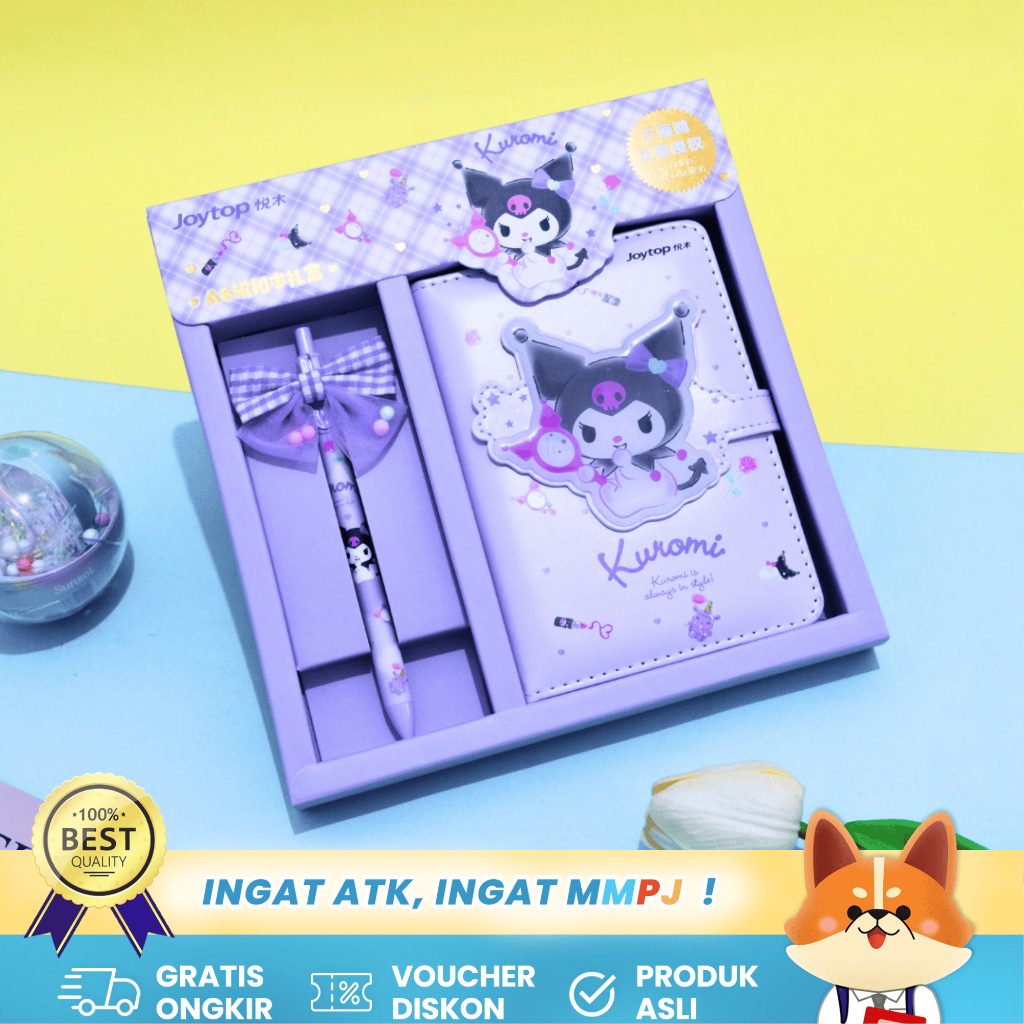 

Joytop Gift Set Notebook A6 & Pulpen Gel Kuromi Original Lisensi Sanrio