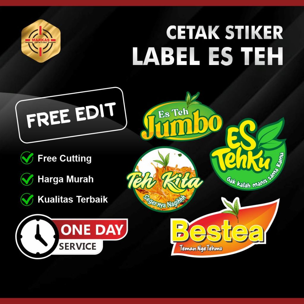 

Stiker label Kemasan Es teh | Stiker anti air untuk label Cup es teh