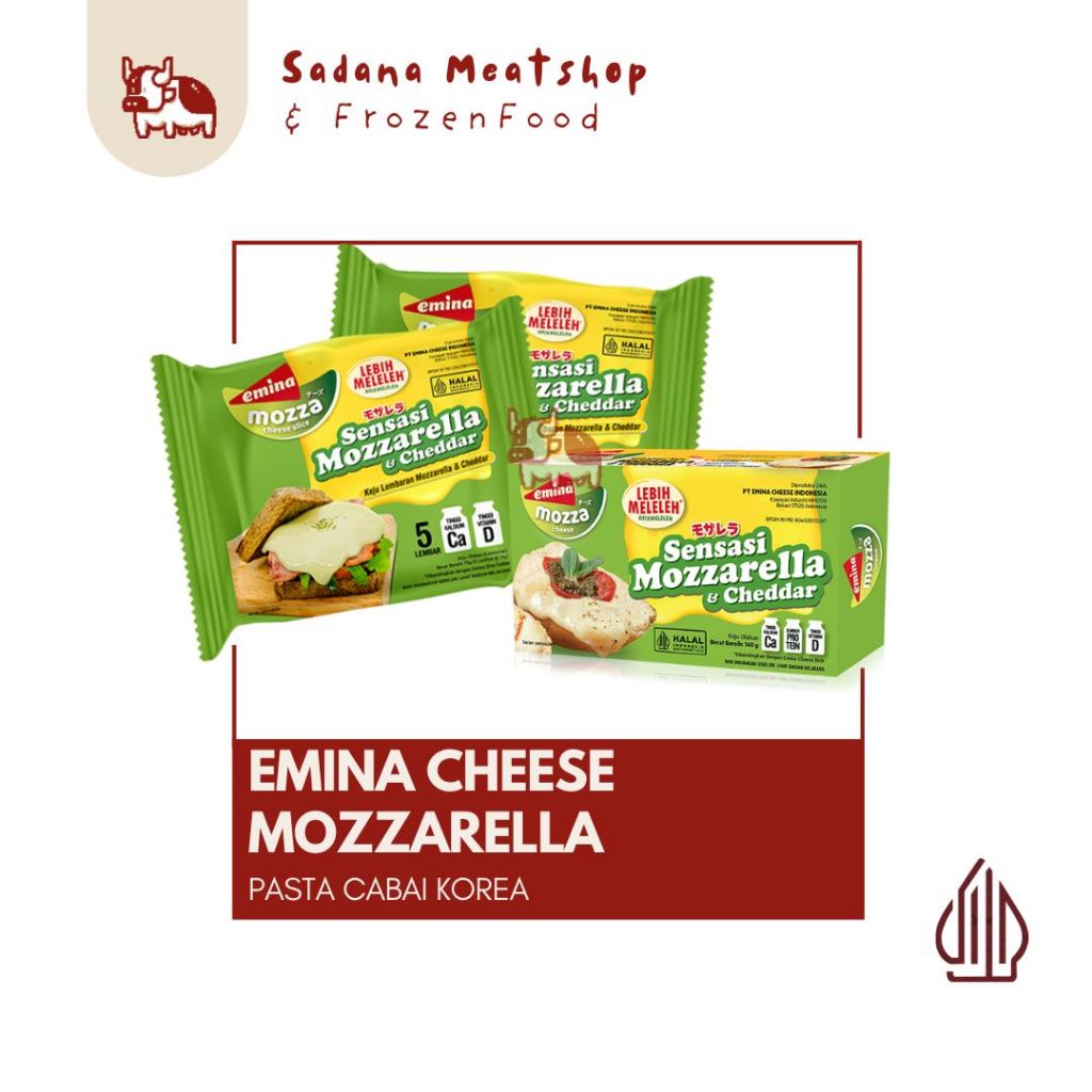 

Emina Mozza Cheddar Cheese Keju Slice 5 lembar 75 gram & Parut 160 gram