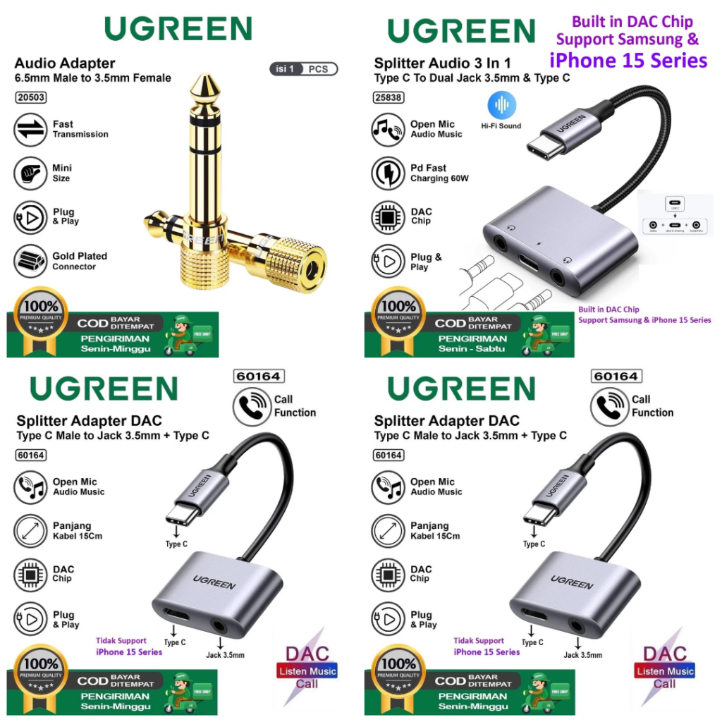 ugreen converter audio male to female / splitter jack type c