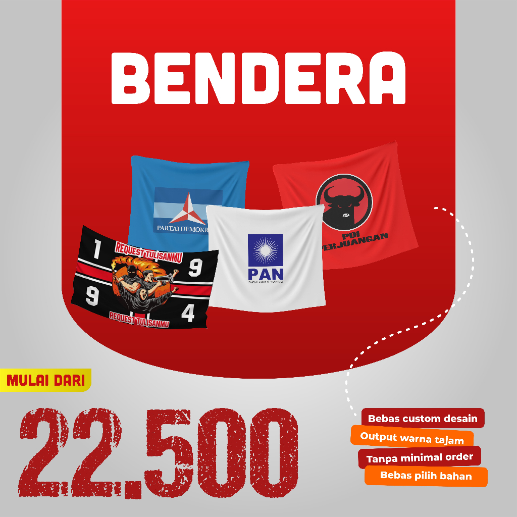 Cetak Bendera Custom Full Printing Bahan Satin Hand flag Mini flag Bendera Custom Murah Bendera Part