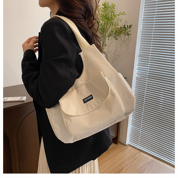 BESTPROMO Hayden Rhianon Bag Tote Bag Korduroi Cocok Untuk Kuliah Penutup Resleting Gaya Stylish -