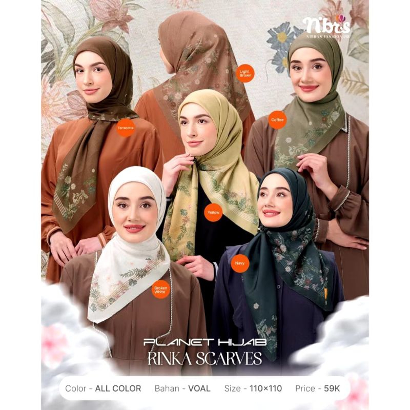HIJAB NIBRAS RINKA SCARVES//HIJAB SEGIEMPAT MOTIF NIBRAS