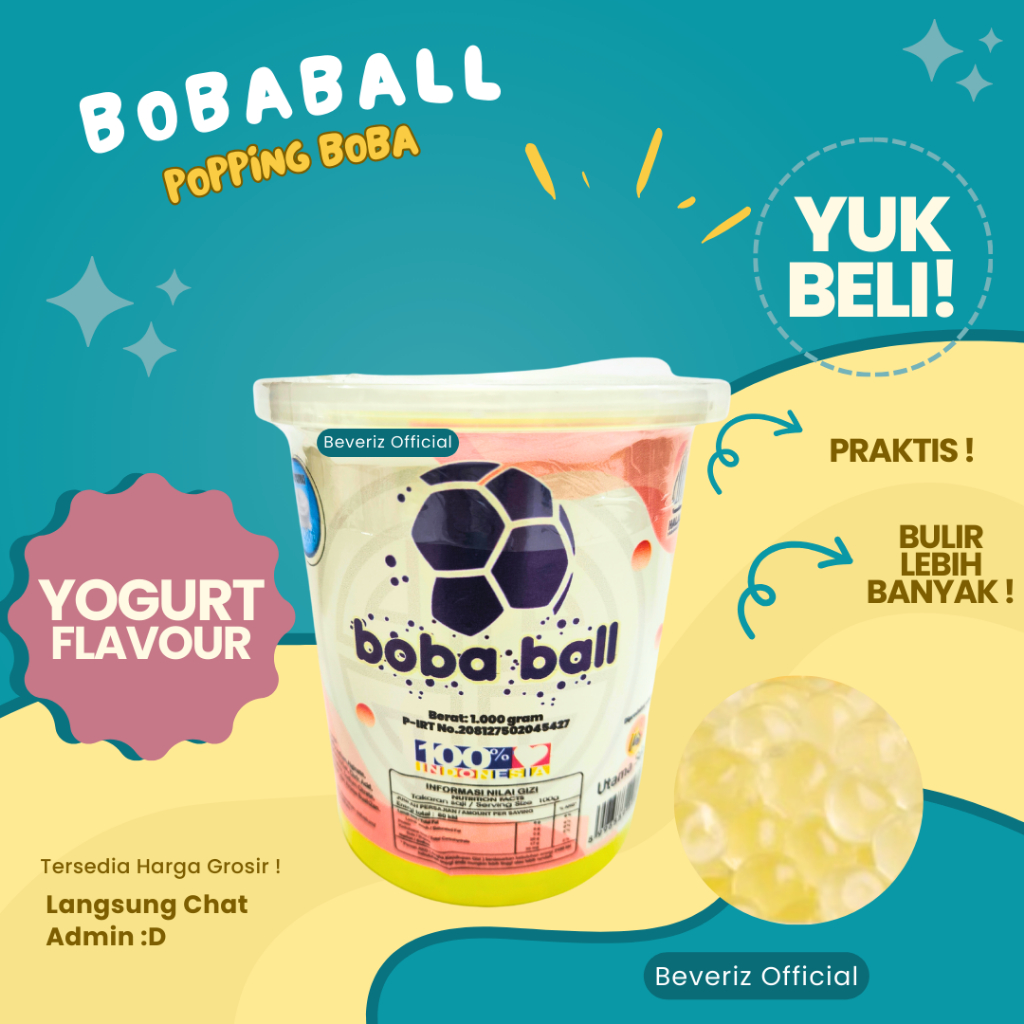 

BEVERIZ Bobaball Yogurt Popping Boba Bursting Kemasan Toples 1Kg {BISA COD} { Tersedia Harga Grosir}