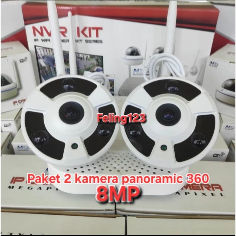 Paket Camera NVR KIT 2 Kamera Cctv Wireless Wifi Indoor panorama 360 8MP Nvr 10CH