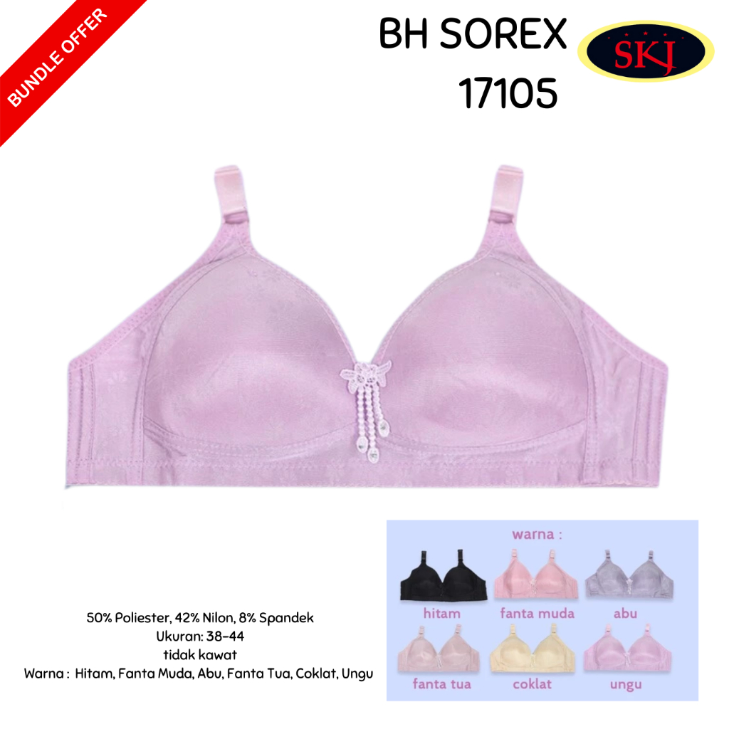 BH SOREX 17105 Tanpa Kawat Busa Tipis Motif Bunga / Pakaian Dalam Wanita Halus