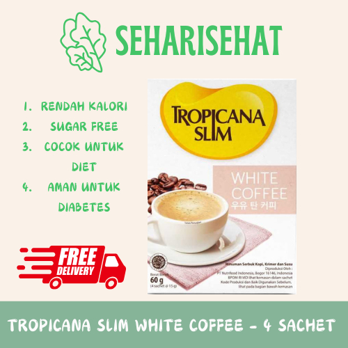 

Tropicana Slim White Coffee Kemasan Ekonomis - 4 Sachet 15 gram Kopi Susu nikmat tanpa gula