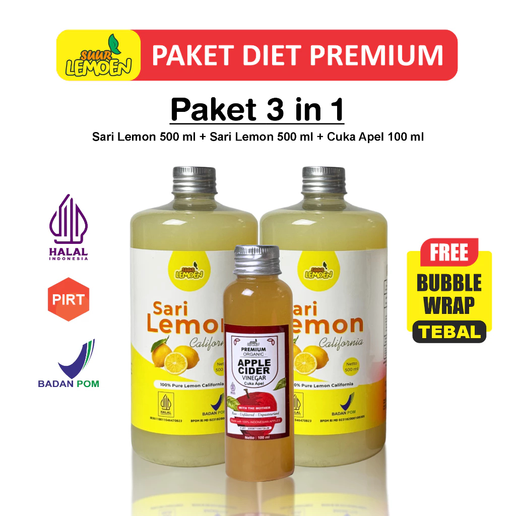 

Paket Bundling Sehat - Sari Lemon 1Liter dan cuka apel 100ml - By Suur Lemoen ID