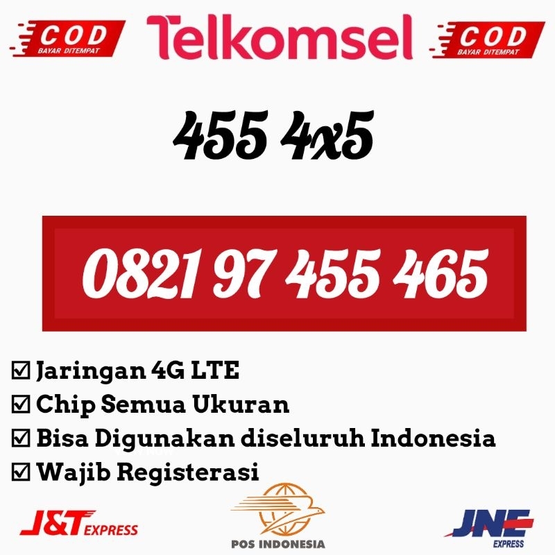 Kartu Perdana Nomor Cantik Telkomsel Simpati 4GLTE Seri Rapih 455 465 Combo Sakti Murah BISA COD