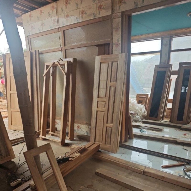 pintu plus kusen kayu jati ukuran 90x200