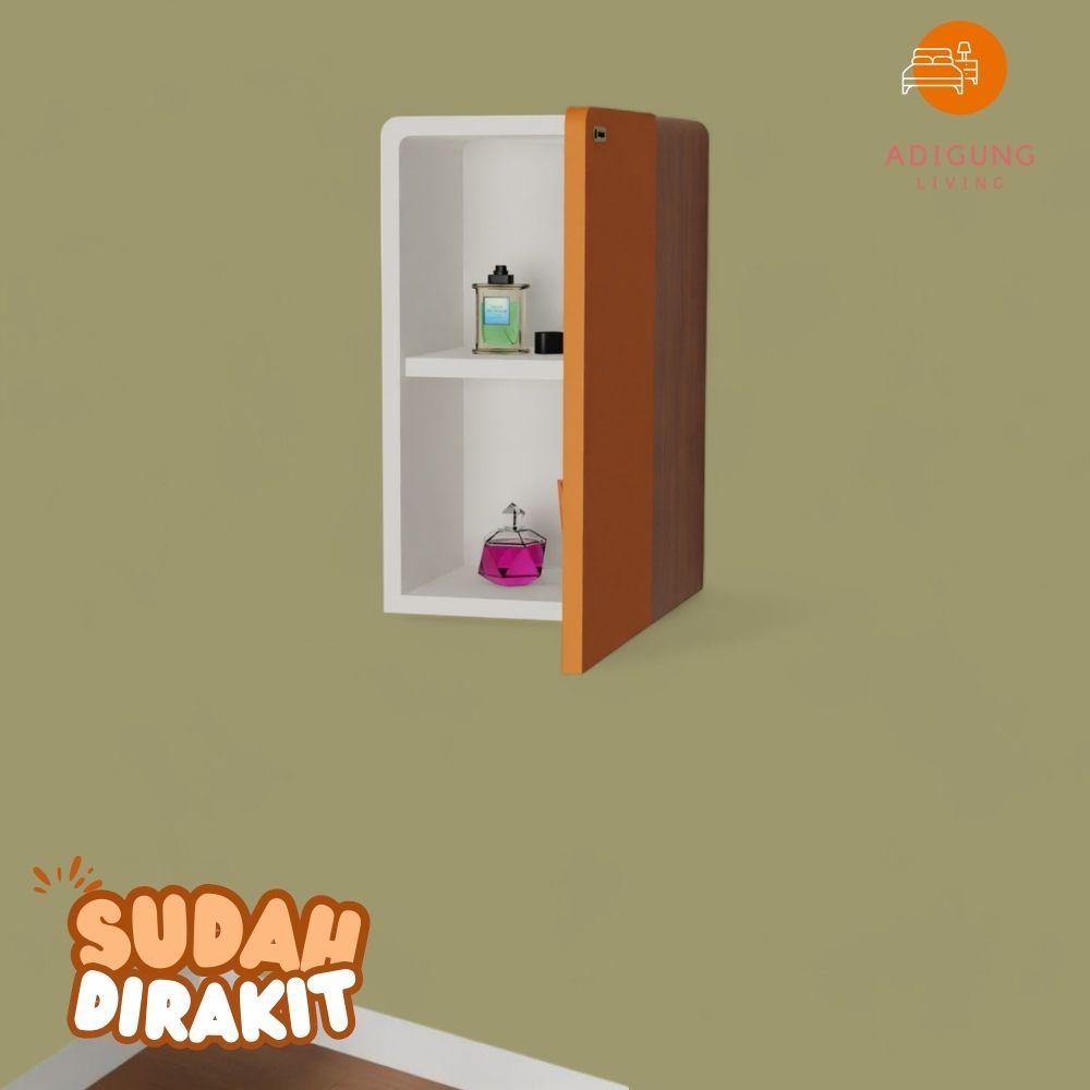Lemari MINI Kotak Tempel Dinding Minimalis - Lemari MINI rak Tempel Orange Putih Coklat Hitam
