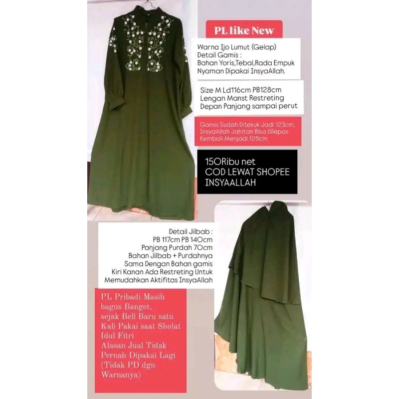set Safar Preloved Warna Gelap Warna Ijo Lumut, Khimar Safar Preloved Dan Gamis