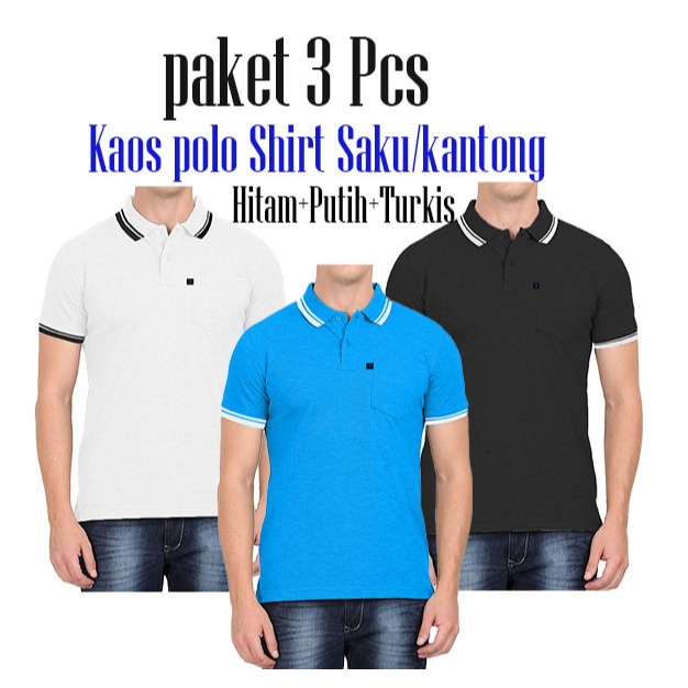 Paket Hemat 3 pcs Kaos Polo Kerah Saku / Polo Shirt Saku Lengan Pendek