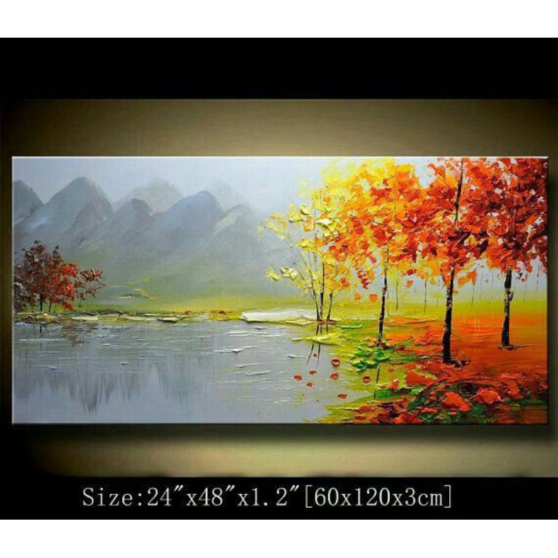lukisan dinding pemandangan sungai art painting