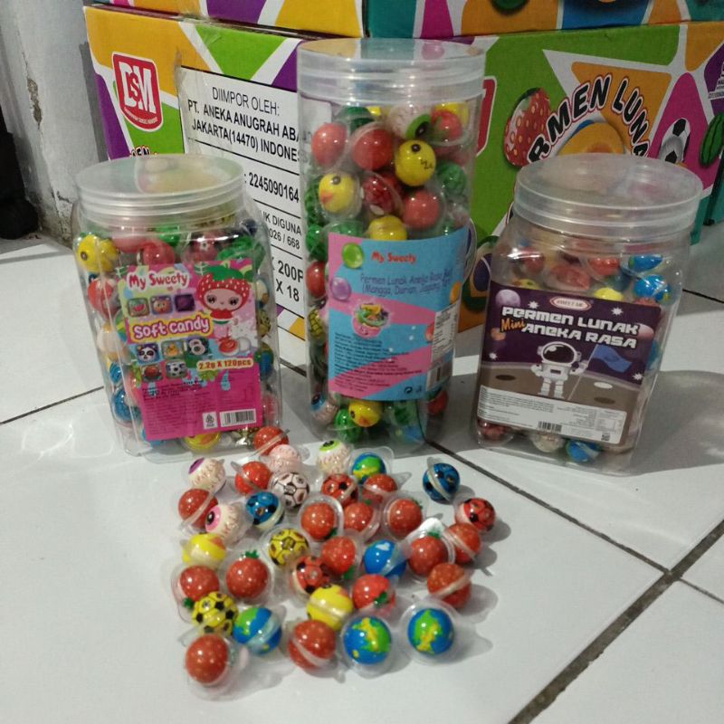 

Permen lunak mini virall rasa buah buahan 1 toples isi 120 pcs