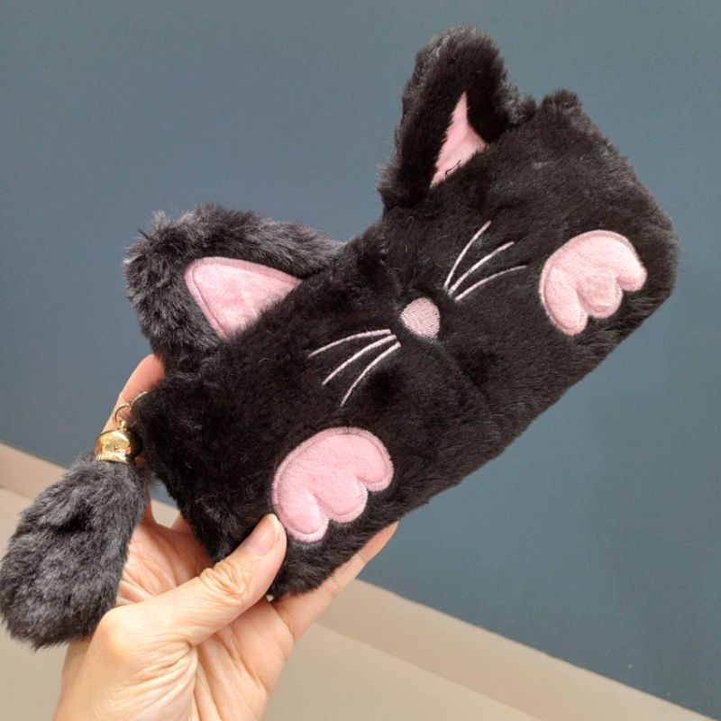 

kotak pensil case pouch bulu motif kucing cat lucu
