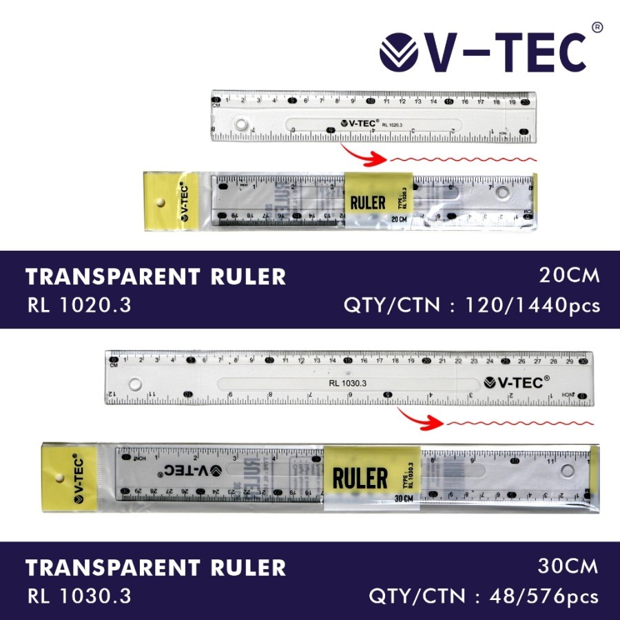 

V-TEC PENGGARIS PLASTIK BENING TRANSPARAN 20 30CM / GARISAN