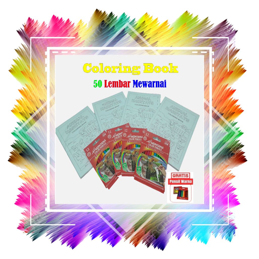 

Termurah 50 Lembar COLORING BOOK Mewarnai Free Pensil Warna
