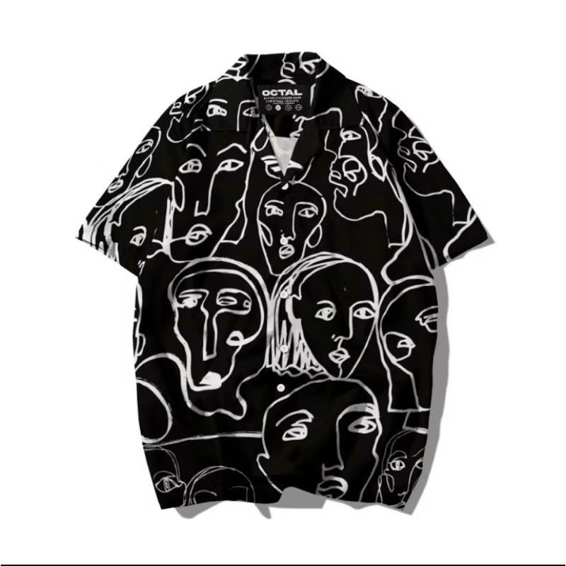 OCTAL Kemeja Motif Printing Pantai Casual Pria Wanita