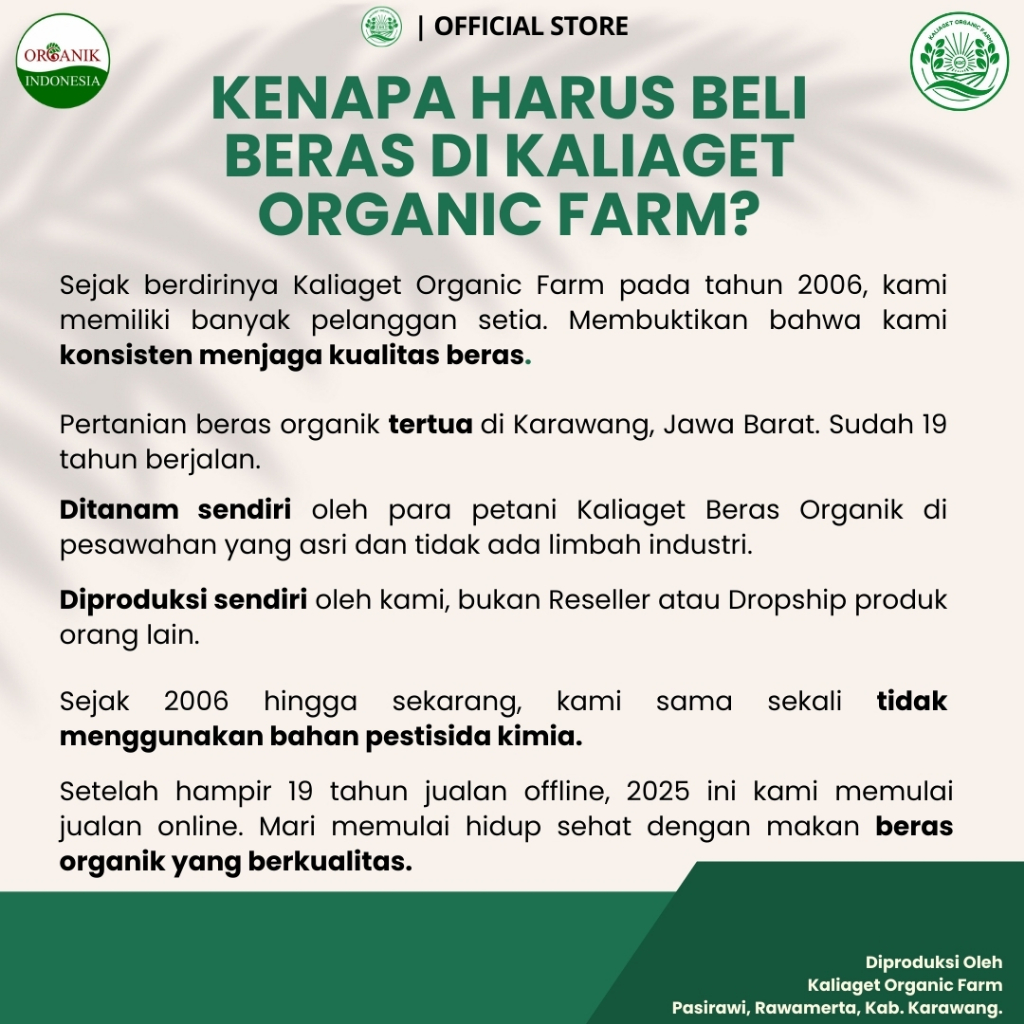 

ADY78 Kaliaget Beras Organik PW Brown/Coklat 1 Kg (Pecah Kulit)