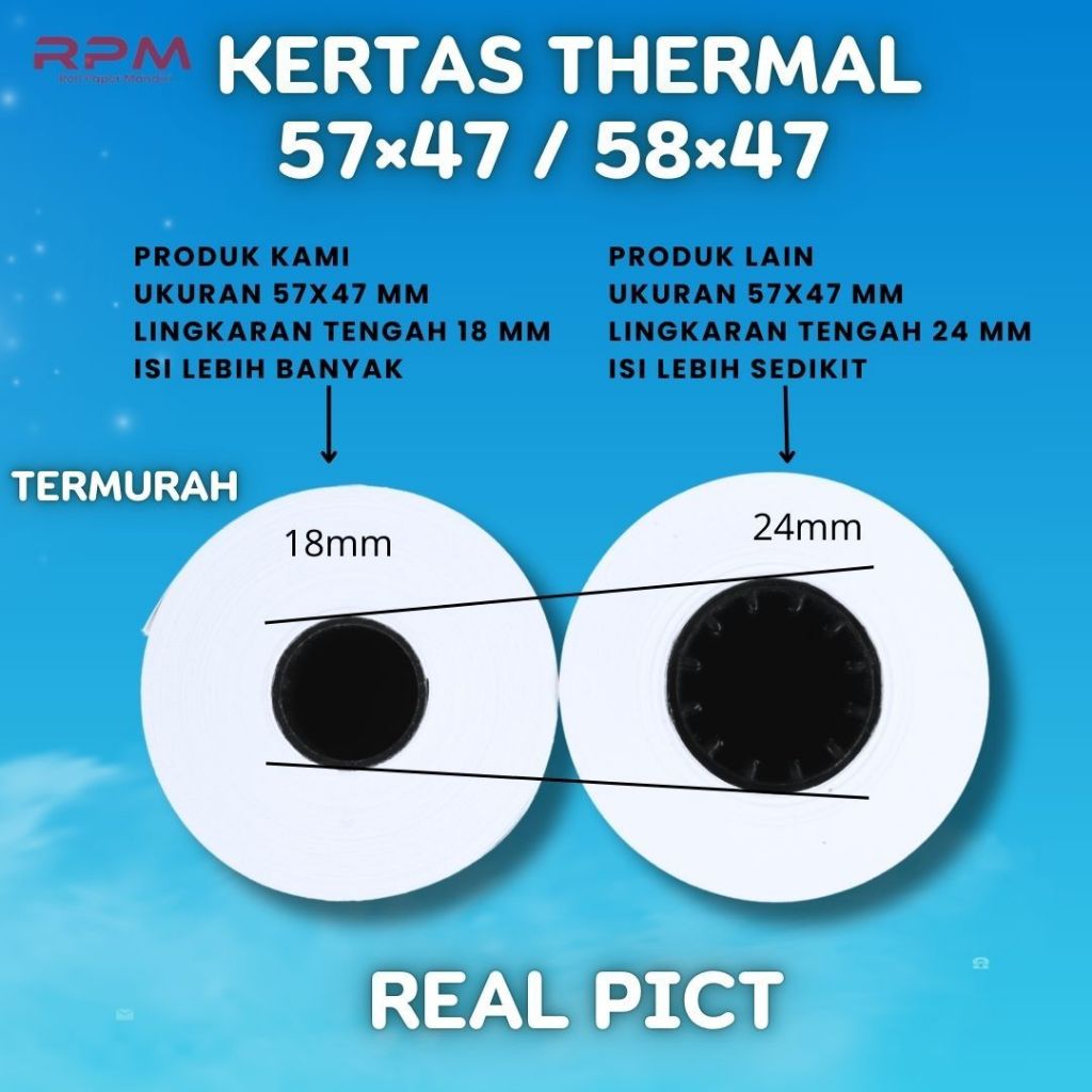 

10 Roll Kertas Struk Thermal 57x47 58x47 Termal Kasir Printer Edc Bluetooth Portable 57mm 58mm
