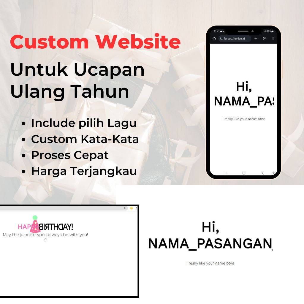 (Hadiah Digital) Custom Website Hadiah Ulang Tahun, Birthday Gift, Website ucapan, Ucapan digital
