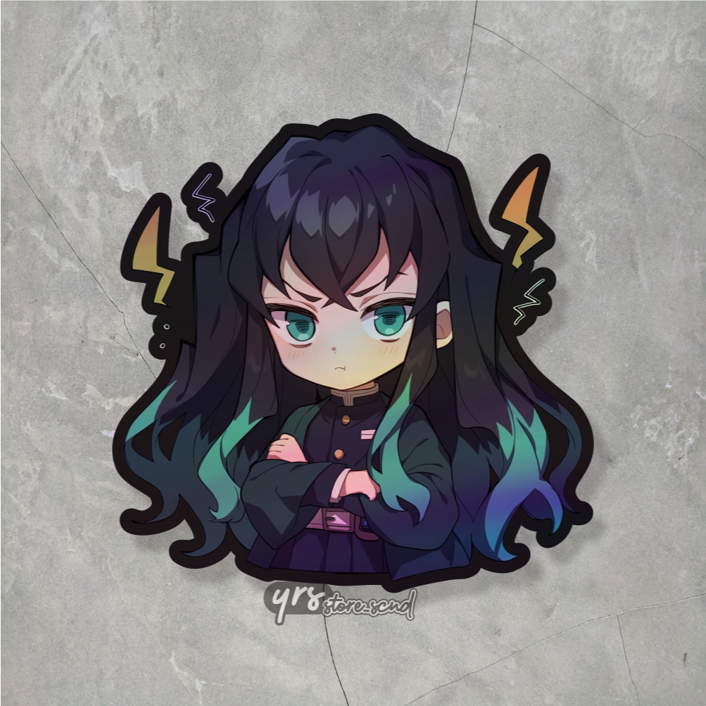 

Stiker Anime Hologram Muichiro Tokito Ukuran +- 5,6 x 5,6 cm sticker case hp laptop dll