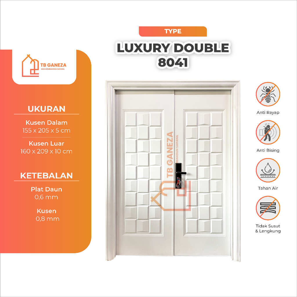 TB GANEZA -  (LUXURY DOUBLE 8041) Pintu Plat Baja Double Utama Pintu Kamar / Pintu Baja Tahan Api / 
