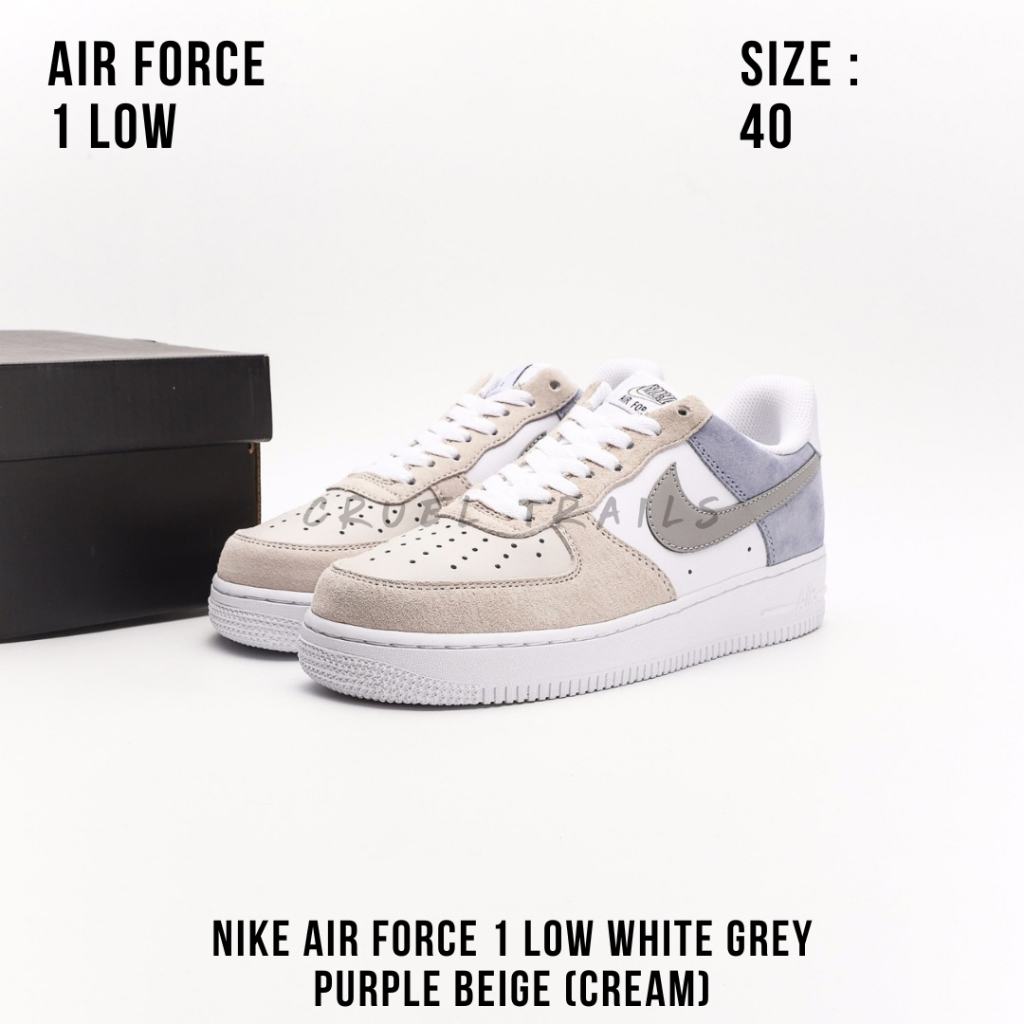 READY STOCK SIZE 40 - Nike Air Force 1 Low White Grey Purple Beige (Cream) BNIB ORIGINAL MATERIAL