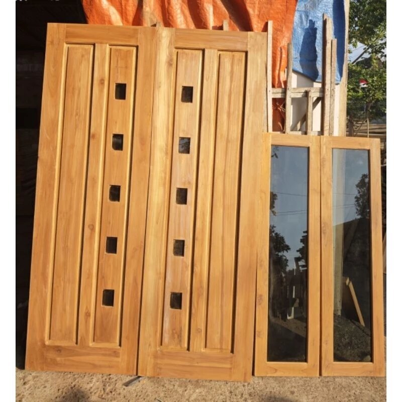 2 pintu kayu jati+2cendela kayu jati+ kusen lengkap