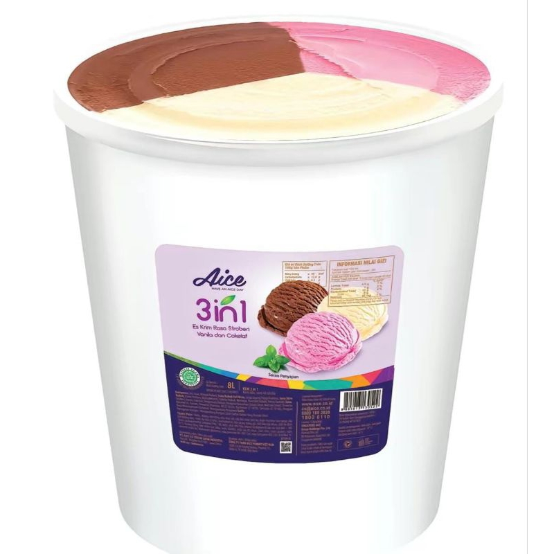 

Aice 3in1 bucket ice krim ember 8 liter 3 rasa Neapolitan es krim bandung