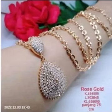 kalung rantai nori corak 45 cm titanium lapis emas rhodium