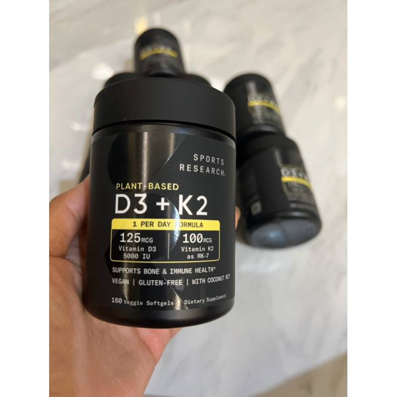 Sports Research d3 & K2 Vitamin K2 + D3 160 VegSoft Plant Based Vit K2 100 mcg D3 5000 IU