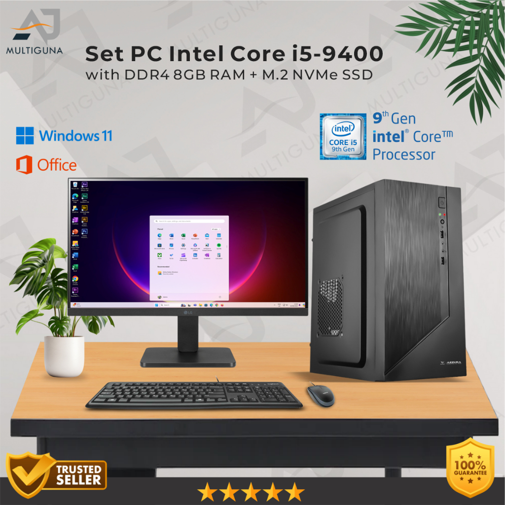 Set PC Komputer Intel Core i5-9400 Gen-9 RAM 8GB SSD Rakitan Office || Frameless