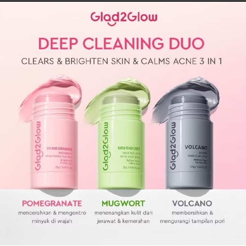 glad2glow volcano clay mask masker wajah face cleansing stick salicylic acid
