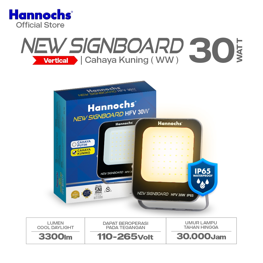 Hannochs Lampu Sorot LED Flood Light New Signboard HFV 30W Cahaya Kuning (Model Vertikal)