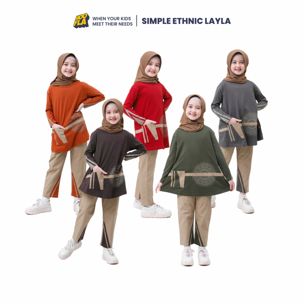Hoofla Kids Layla Qais Setelan Kaos Tunik Anak 5-12 Tahun
