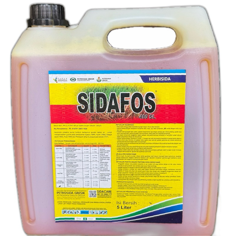 HERBISIDA SIDAFOS 480 SL 5 LITER/RACUN SISTEMIK KUNING GULMA LEBAR SEMPIT TANAMAN KARET SAWIT PADI 5