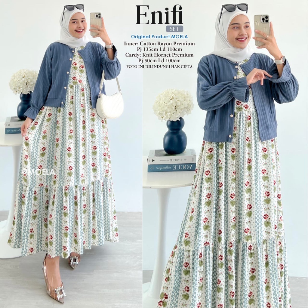 Set Dress Gamis dan Outer Cardi by Moela