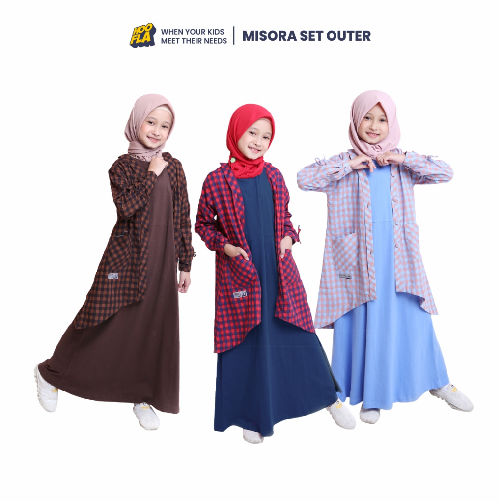 MISORA Setelan Dress Gamis Kemeja Anak Perempuan Muslim 3-13 Tahun by Hoofla Kids