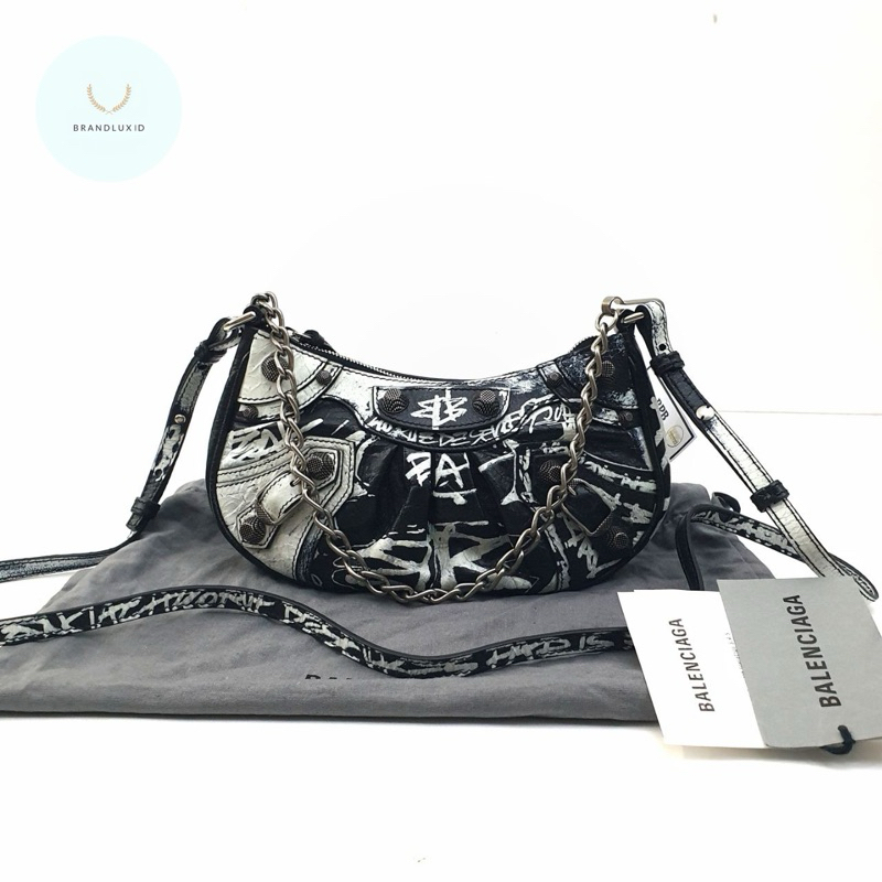 Balenciaga Le Cagole Graffiti Mini Black with 2 strap (chain n longstrap)