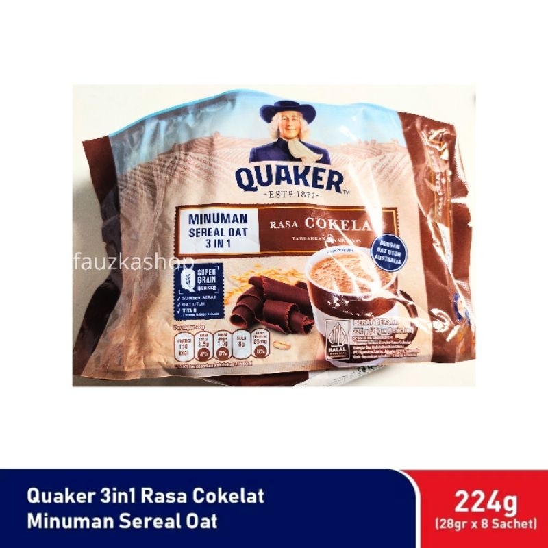 

QUAKER 3IN1 Chocolate Polybag 224gr Minuman Sereal Rasa Coklat (8 Sachet x 28gr)