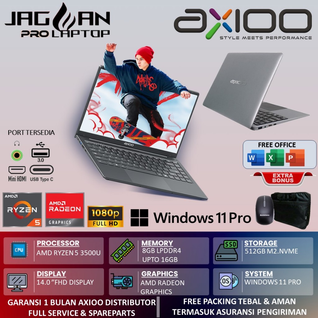 Laptop Axioo Slimbook 14 Ryzen 5 3500u Ram 16GB Ssd 512GB 14 FHD Ips Windows11PRO