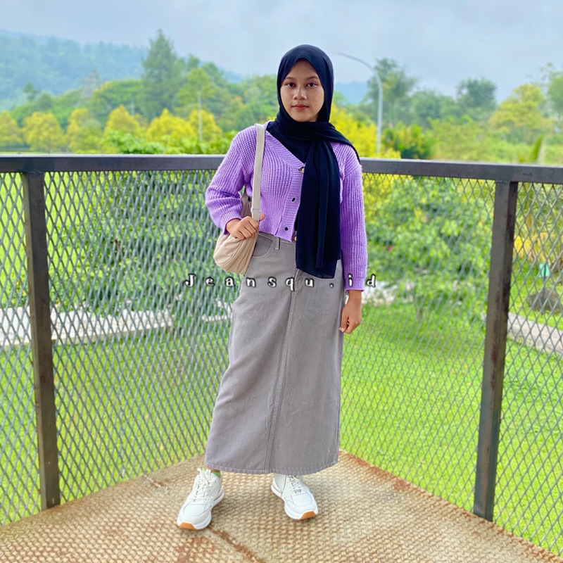 ROK SKIRT JEANS BASIC ABU THEANA SPAN WANITA JEANS MAXI SKIRT ROK PANJANG HIGHWAIST MURAH TERBARU RO