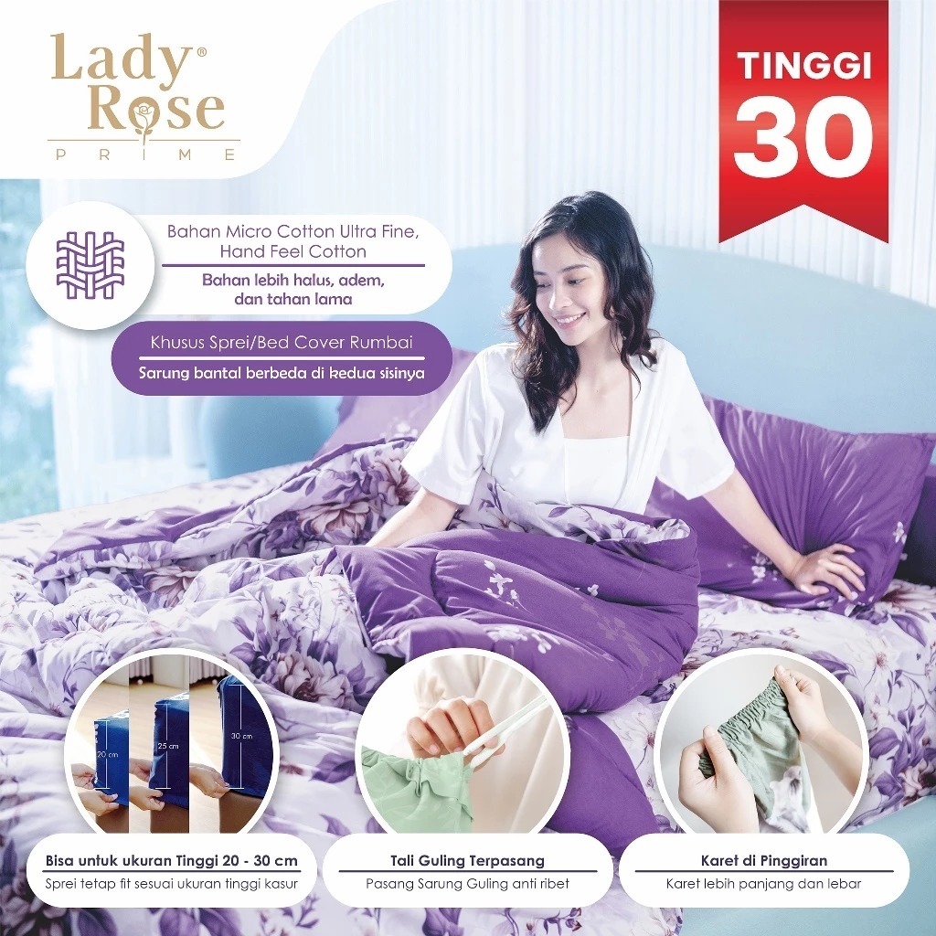 LADY ROSE - SPREI SORONG LADY ROSE PRIME 2 IN 1 UK 120X200 TINGGI 30 MOTIF PILIHAN
