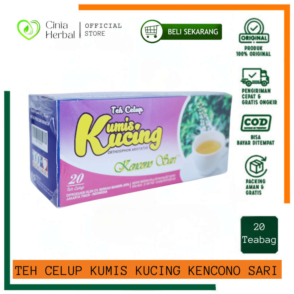 

Teh Celup Kumis Kucing Kencono Sari Herbal Organik 100% Alami Untuk Pria Dan Wanita Isi 20 Tea Bag